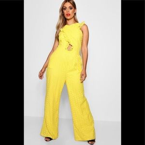 Plus Georgia Broderie YELLOW Ruffle Jumpsuit